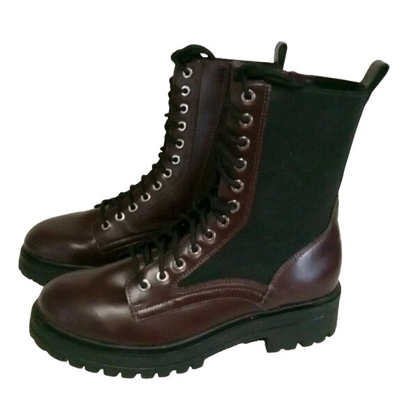 No Boundaries Shoes - No Boundaries Women's Brown Faux Leather Combat Boot, Size 10, Brown/Black